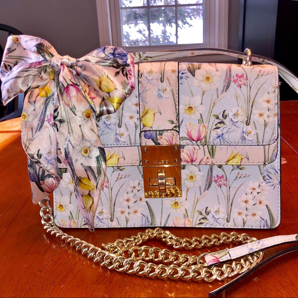 Light Blue Floral Cross Body Bag